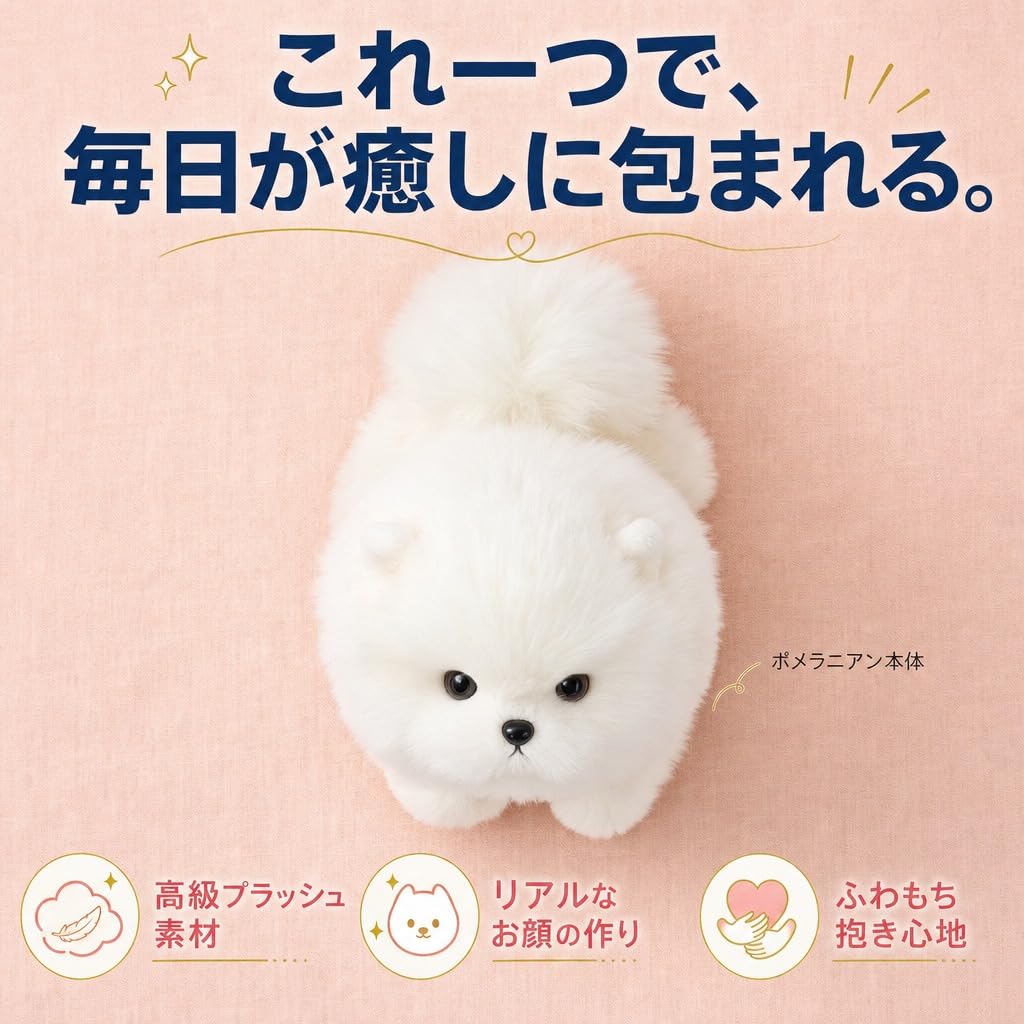 Hyack Pomeranian Plush Toy Dog, Cute Dog Plush, Huggable Animal Pillow, Fluffy, White [Parallel Import]