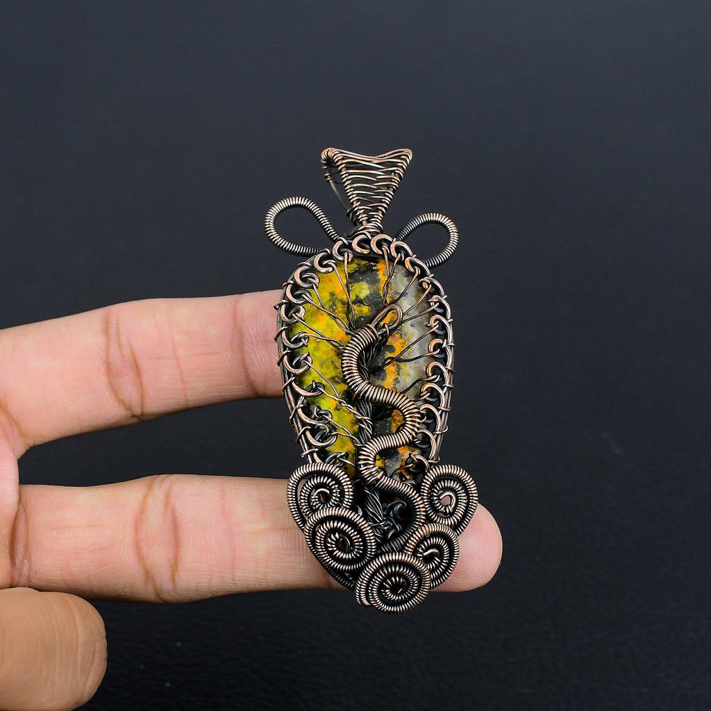 Bumble Bee Jasper Jewelry, 999 Copper Wire Wrapped Gemstone Pendant, Handmade Pendant, For Memorial Day