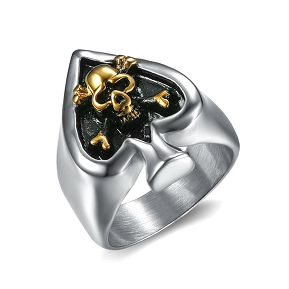 

Dark Style Spade A Skull Titanium Steel Ring Rings Men s Fashion Personality Stainless Steel Hand Jewelry 7 золотой
