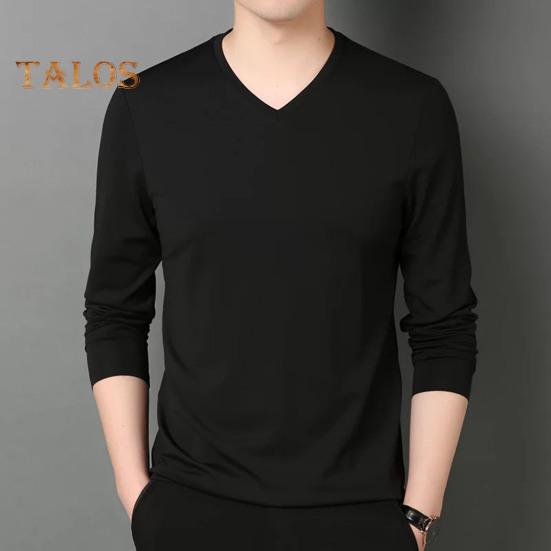 Uomo Autunno Primavera Top Scollo a V Maniche Lunghe Colore Puro Slim Fit Sottile Pullover T-shirt Abbigliamento Quotidiano Sportivo Abbigliamento da Casa