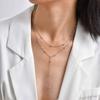 Women's Stainless Steel Double Layer Y-Shaped Gold Tassel Necklace