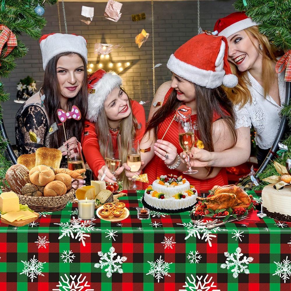 Plastic Christmas Tablecloth Bronzing Disposable Disposable Tablecloths Snowman Snowflake Table Decoration Table Cover Christmas