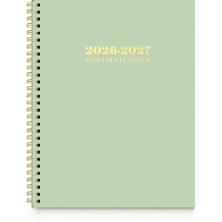 SKYDUE Monthly Planner 2026-2027, 24 Months Calendar Planner 2026-2027, 7.5 x 10 B5 Planner, Twin-wire Spiral Bound, Durable Waterproof Cover, зелёный