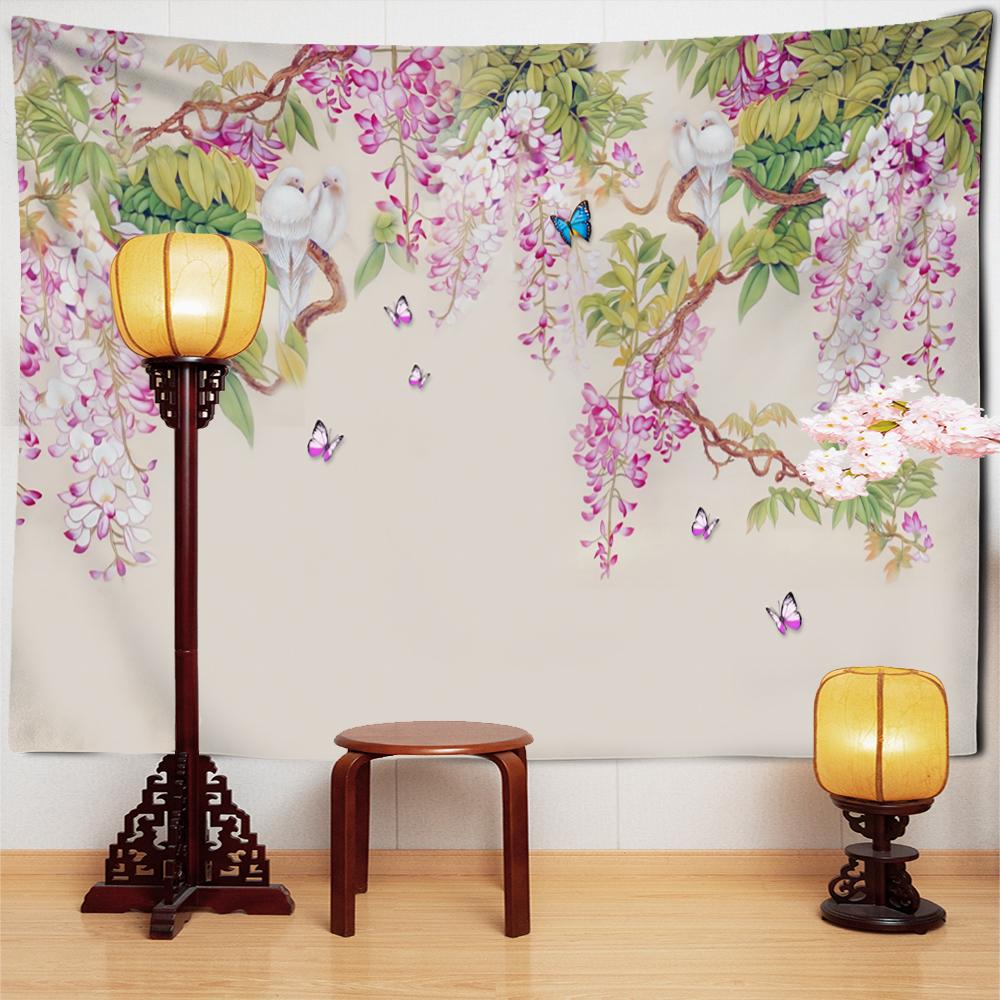 Hand Painted Lotus Tapestry Wall Hanging Bohemian Simple Fresh Hippie Tapiz Bedroom Background Room Decor