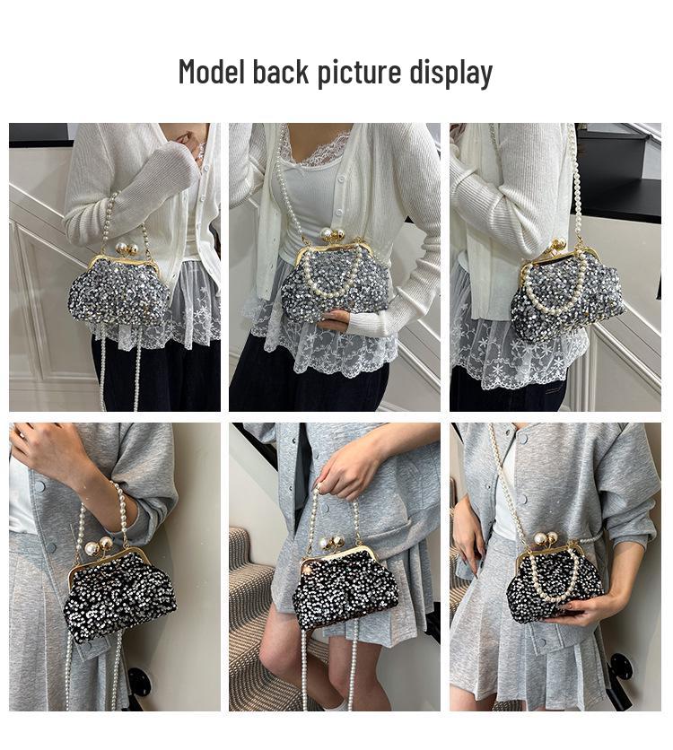 Trendy Beaded Pearl Chain Handbag: Women's Clip-On Crossbody Evening Bag