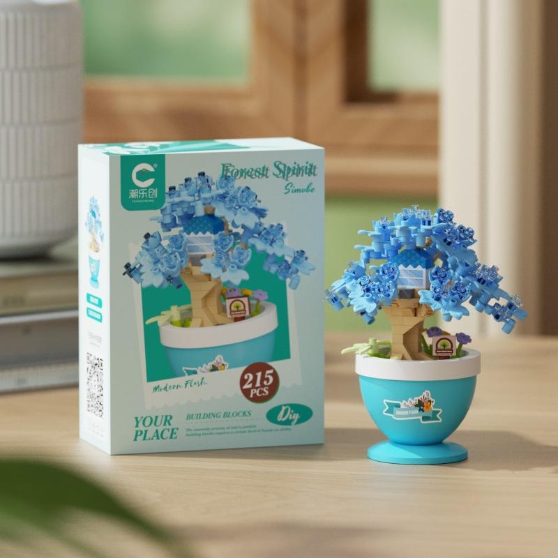 Lustige Mikro-Bausteine Spielzeug Mikro-Landschaft Blumen und Baumhaus Kinder Montage Puzzle Schreibtischdekoration