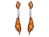 Silver Butterfly Dangle Earrings with Amber, English Butterfly Clasp