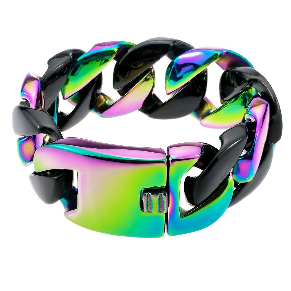 32mm Width Bling Massive 316L Stainless Steel Iridescent & Black Hip Hop Bracelet Designer Chrams