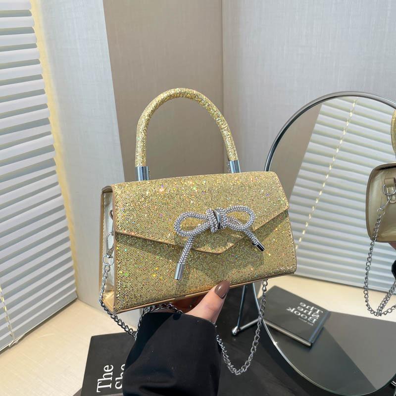 Light Luxury Solid Color, Simple and Exquisite Shoulder Bag, Messenger Bag, Bow, Advanced Texture, Beautiful Temperament, Chain Bag.