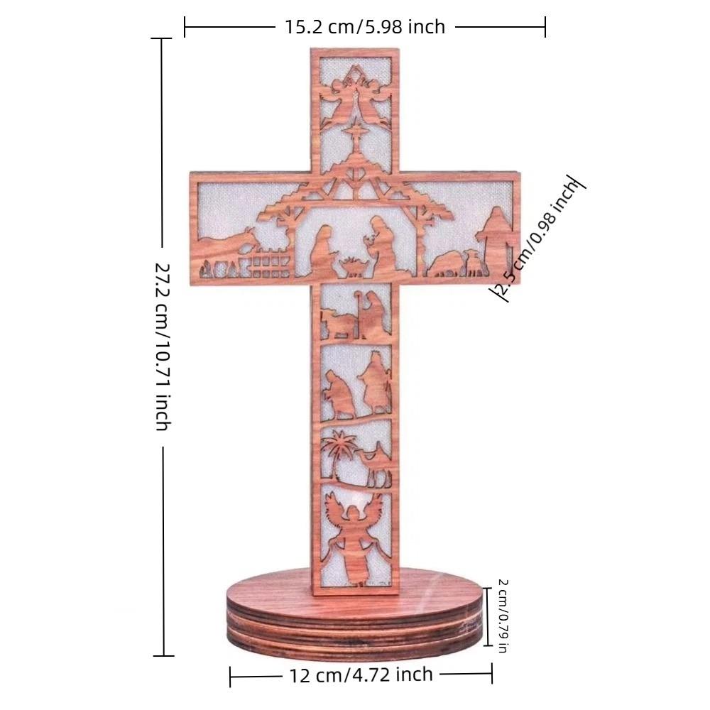 Wooden Decoration Desktop Cross Ornament Handcrafted Luminous Ornament  Easter Party