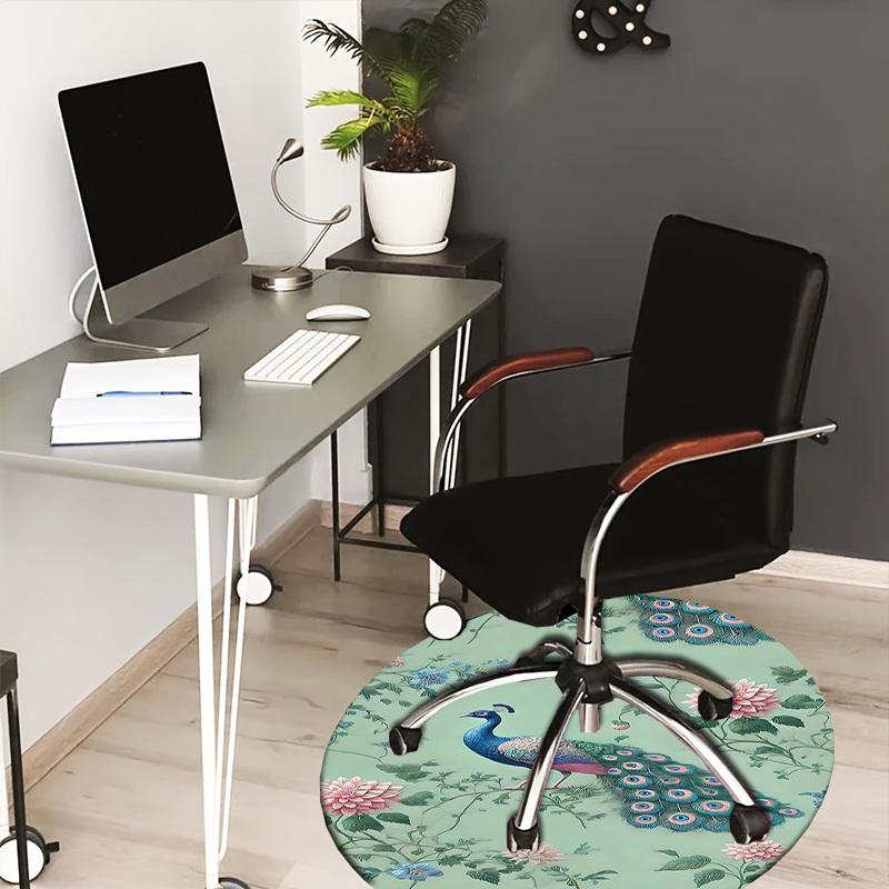 

1PC Peacock Flowers Non-Slip Floor Round carpet, Office, family, bedroom, Large Area Rug Indoor Rugs, Durable Polyester-L0331 80cm by 80cm