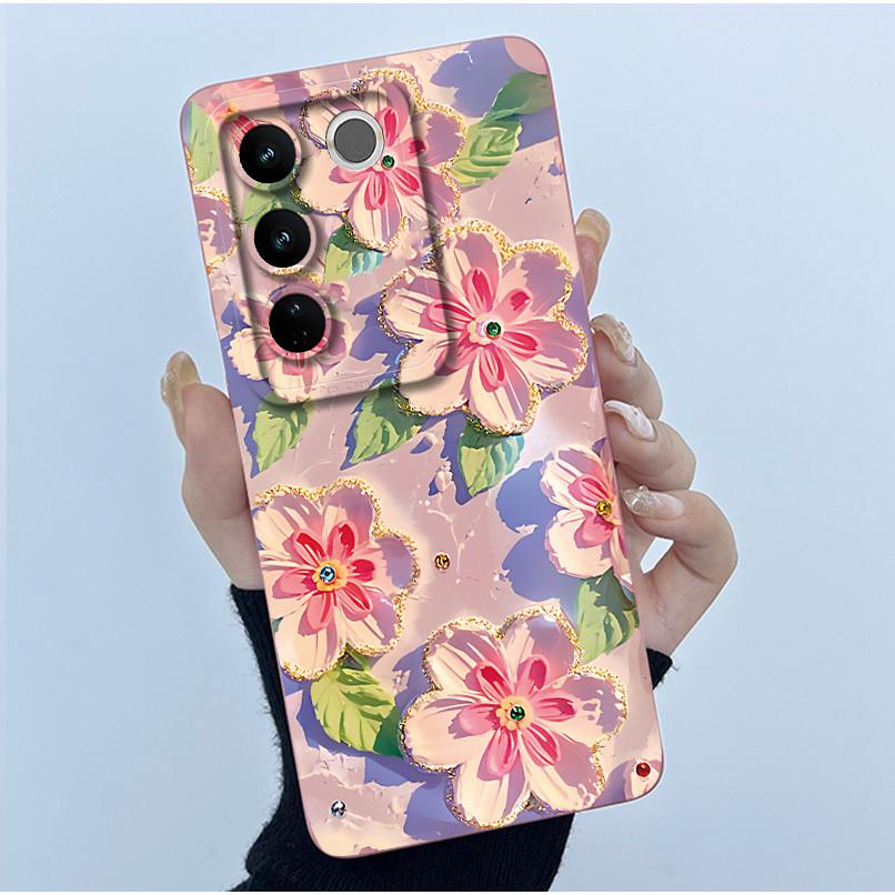 For VIVO V27 V29 5G Phone Case V25E LATAM V27E V29E Cover Fashion Simplicity Flower Soft Liquid Silicone Protective Shell Fundas