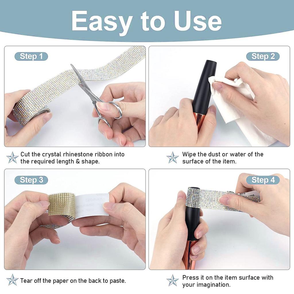 1 Roll Self-Adhesive Crystal Rhinestone Tape 2.7cm/1 Yard Rhinestone Sticker Rhinestone Strips for DIY Art Craft Car Phone Decor