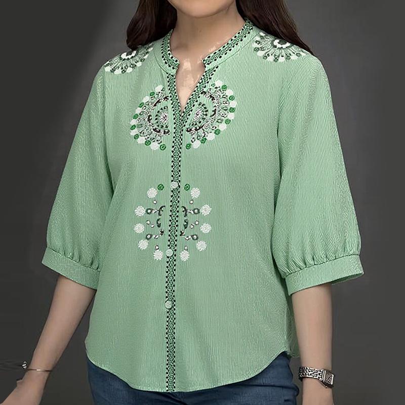 ZANZEA Damska Bluzka Casual z Dekoltem V i Rękawem 3/4 w Stylu Retro