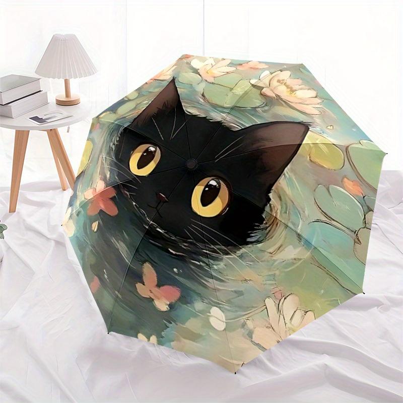 

1pc Monet cat Automatic Open 8-Rib Windproof Umbrella, Travel & Commuting, Suitable for All Seasons