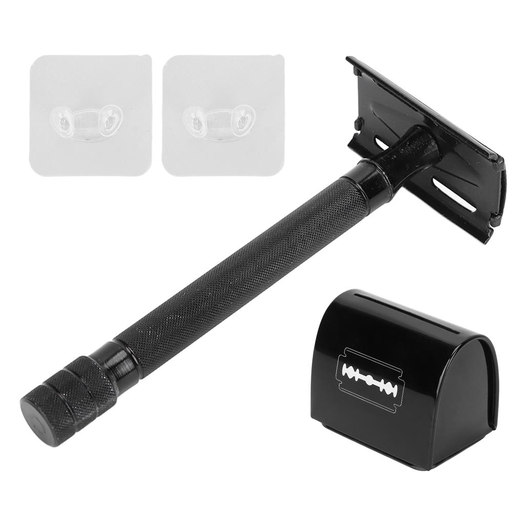 Aparat de ras de siguranță cu lamă dublă și mâner lung, metalic, manual, pentru bărbierit de siguranță, aparat de ras pentru bărbați fără lamă