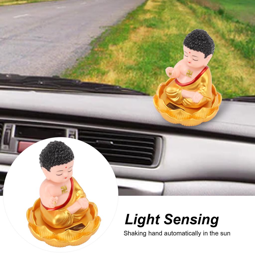 Buddha Ornament Solar Powered Light Energy Sensing Auto Nod Buddha Decoration for Home Car