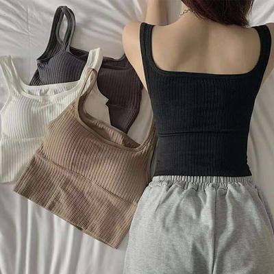 Seamless Crop Tank Top Women Solid Lingerie Wire-Free Bralette U-Shaped Camisole Wide Straps Striped Underwear New Sports Bra