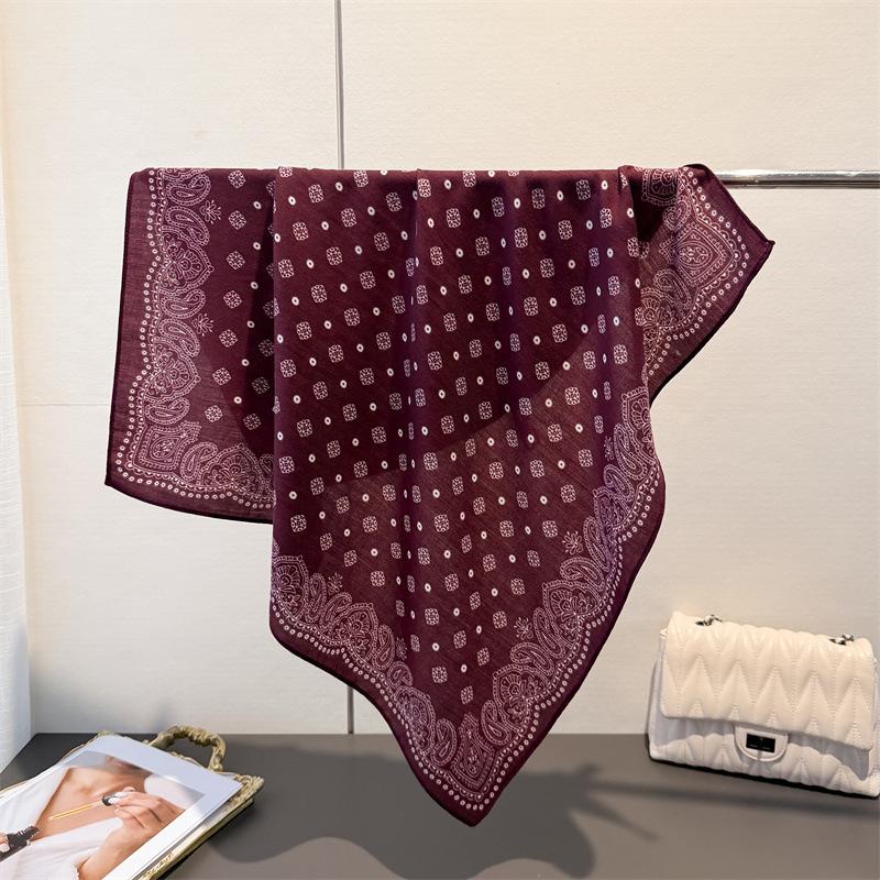 Cashew Herringbone Cotton Linen Small Square Scarf Silk Imitating Velvet Shawl Sun Protection Women's