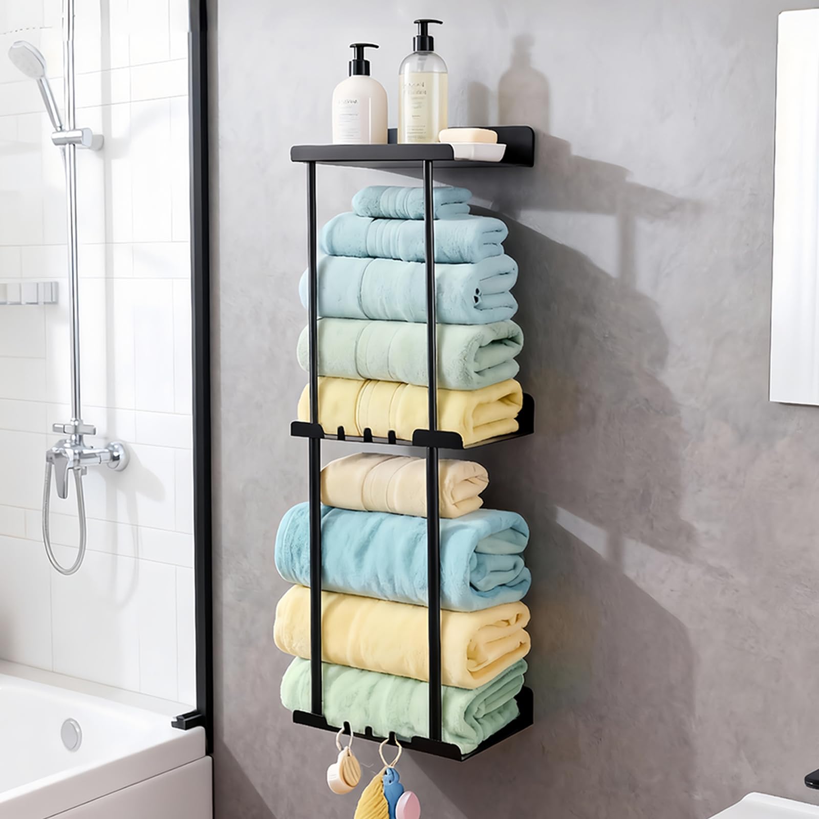 

NODIBRO 3-Tier Wall-Mounted Towel Rack, with Hole-Type Installation, High Load Capacity, Space-Saving Design, Suitable for Bathrooms, Dressing Rooms,