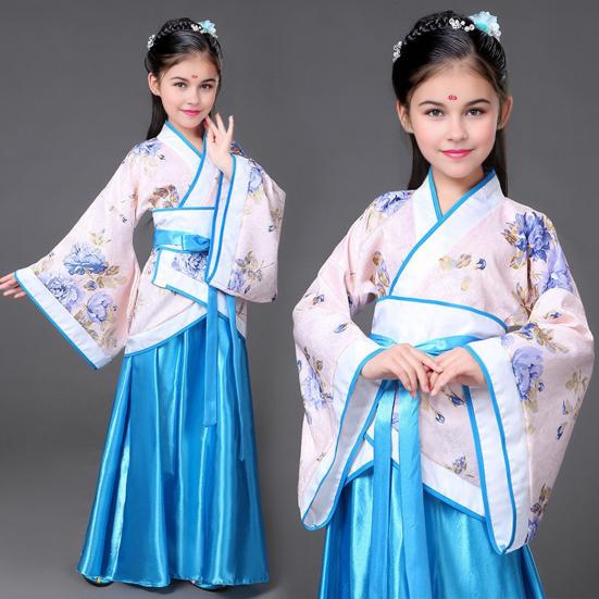 National Costume Tang Dynasty Hanfu for Girls Three-Piece Outfit Top Skirt Belt Traditional Chinese Style Childrens Clothing for New Year Travel