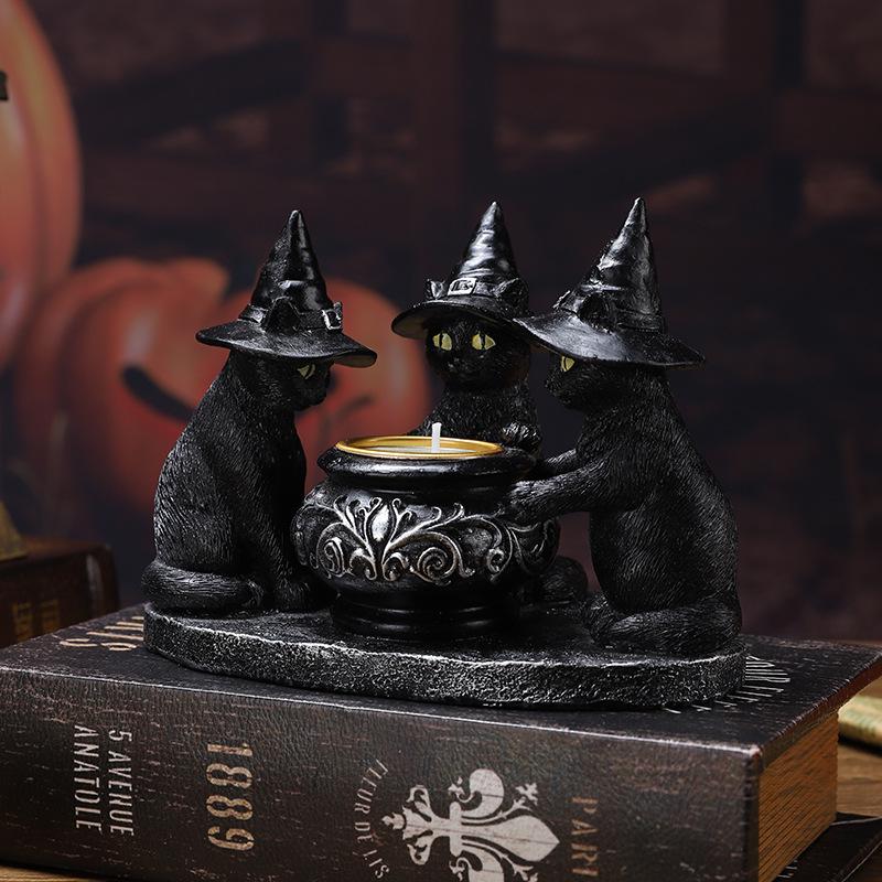 Cross-Border Halloween Candlestick: Ghostly Wizard, Magic Cat, Skull Décor