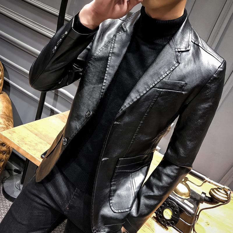 Men's Leather Suit Casual Jacket Korean Version Slim-fit Lapel Leather Suit Leather Jacket Male Fashion