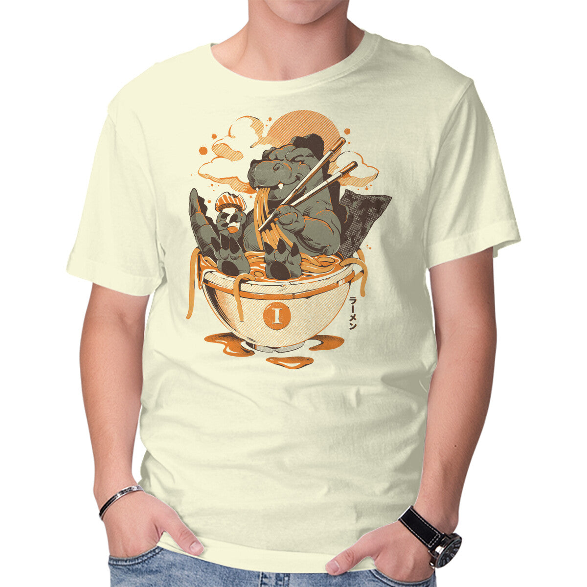 Unisex Crew Neck T-Shirt Monster s Ramen Bowl Graphic Short Sleeve Casual Tee S