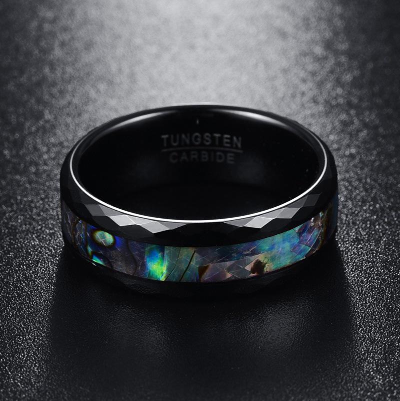 Men's 8MM Black Rose Gold Tungsten Ring with Faceted Abalone Inlay