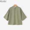 ZANZEA Womens Casual Stand Collar Loose Summer Half Sleeve Blouse