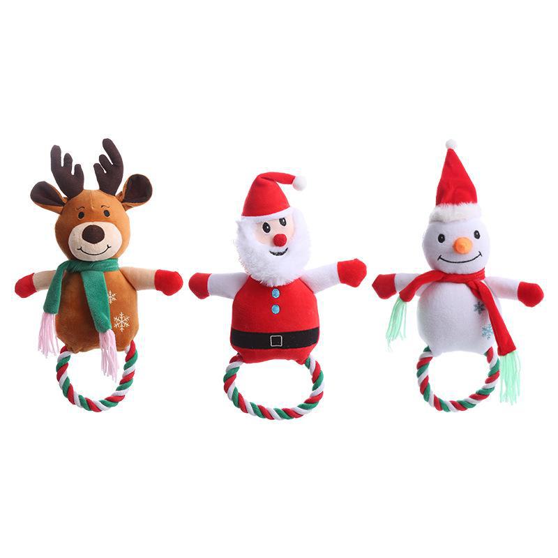Pet Supplies: Christmas Series Cotton Rope Interactive Dog Toys – Durable, Teeth-Cleaning, Bite-Resistant with Squeaker.
