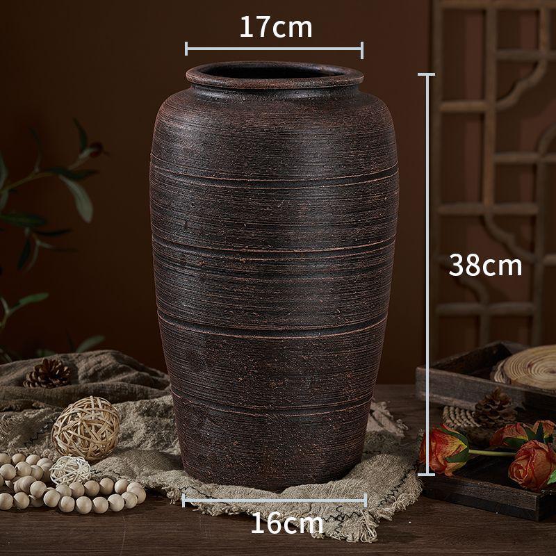 Zen-Style Rustic Pottery Vase for Dried Flowers and Succulents: New Chinese Retro Design