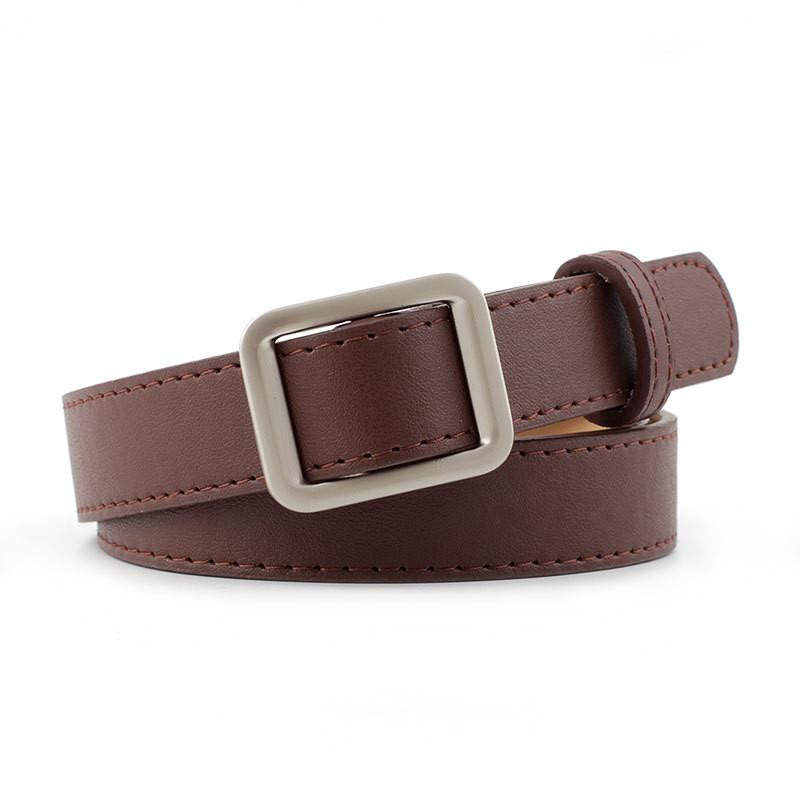 Faux Upscale Womens Leather Belt With Refined Rectangle Silver Buckle In Classic Black And Elegant Colors