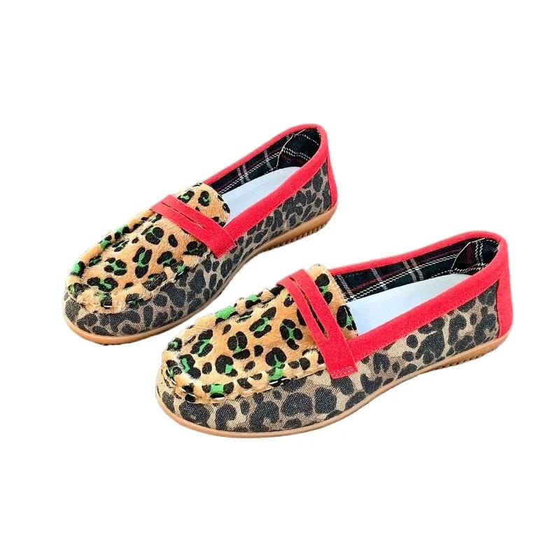 Fashion Women's Shoes 2024 Hot Sale Slip on Women's Flats Fashion Leopard Print Casual Flat Shoes New Plus Size Light Flat Low Heels