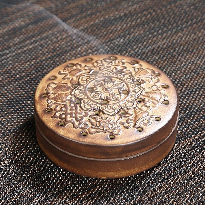 4-hour Coil Incense Burner Ceramic Retro Hollow Aromatherapy Stove Home Tea Room Decorations Relaxing Purifying Fragrance Tools