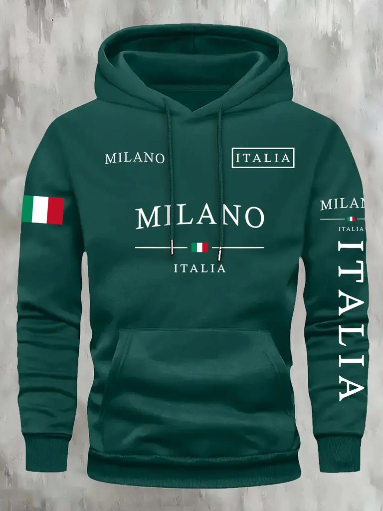 Felpa da uomo Milan italiana per esterni, street, casual, sportiva, vacanze, autunno e inverno alla moda, felpa per coppia, top