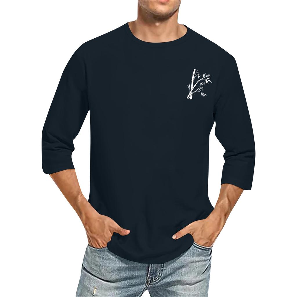 Men's Casual and Fashionable Printed Collar Three-quarter Sleeve Top T-shirt