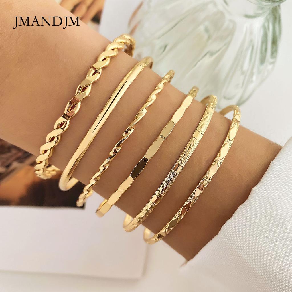 Ins jewelry, romb twist błyszcząca bransoletka zestaw 6 sztuk, nieregularny zestaw bransoletek punk