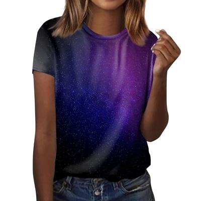Sommer Rundhals 3D Weltraummuster Bedrucktes Top Modische Lässige Kurzarm Damen T-Shirts