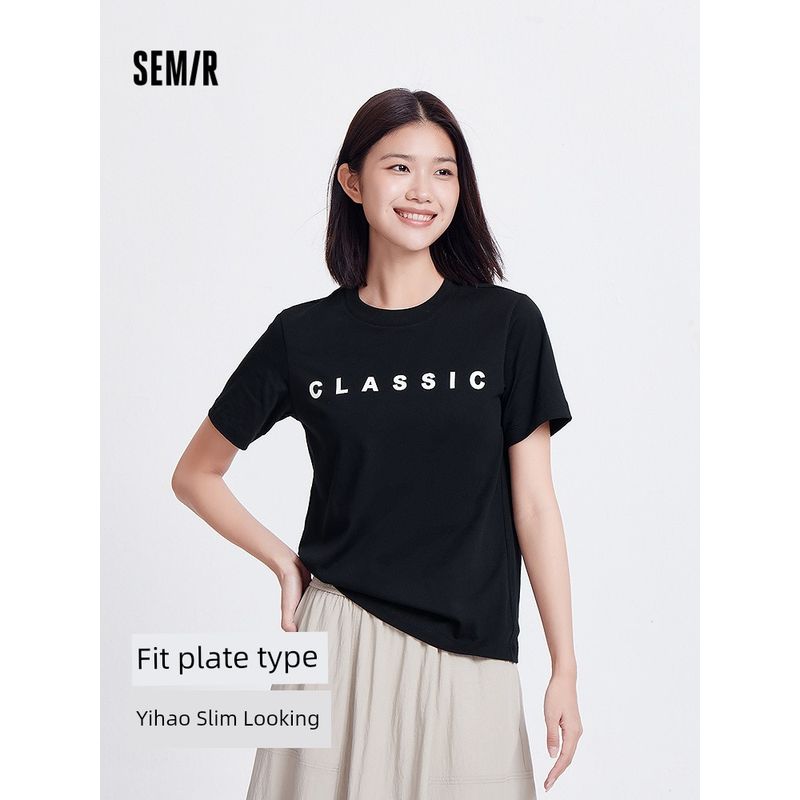 

Senma Short-Sleeved T-shirt Women s Letters Print Classic Easiest for Match Casual Style Summer Simplicity Pure Cotton Shoulder Tops Slim Looking This White 10102 155/80A/S