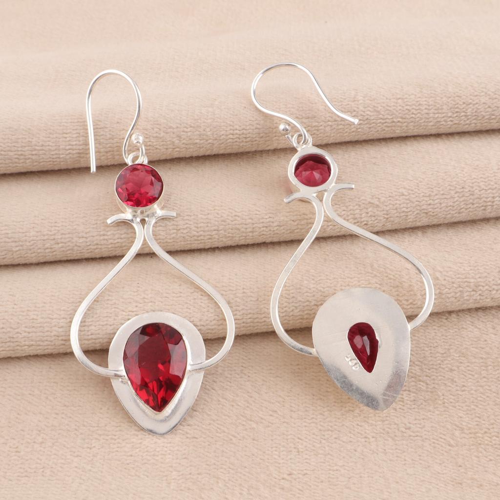 Pink Rubellite Gemstone 925 Stamped Silver Jewelry Handmade Women Earrings 2.07" EE-170-1