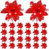 1bag 5pcs Christmas Decorations Glitter Polyester  Artificial Christmas Flowers for Christmas Tree Ornament Party Wreath Decor