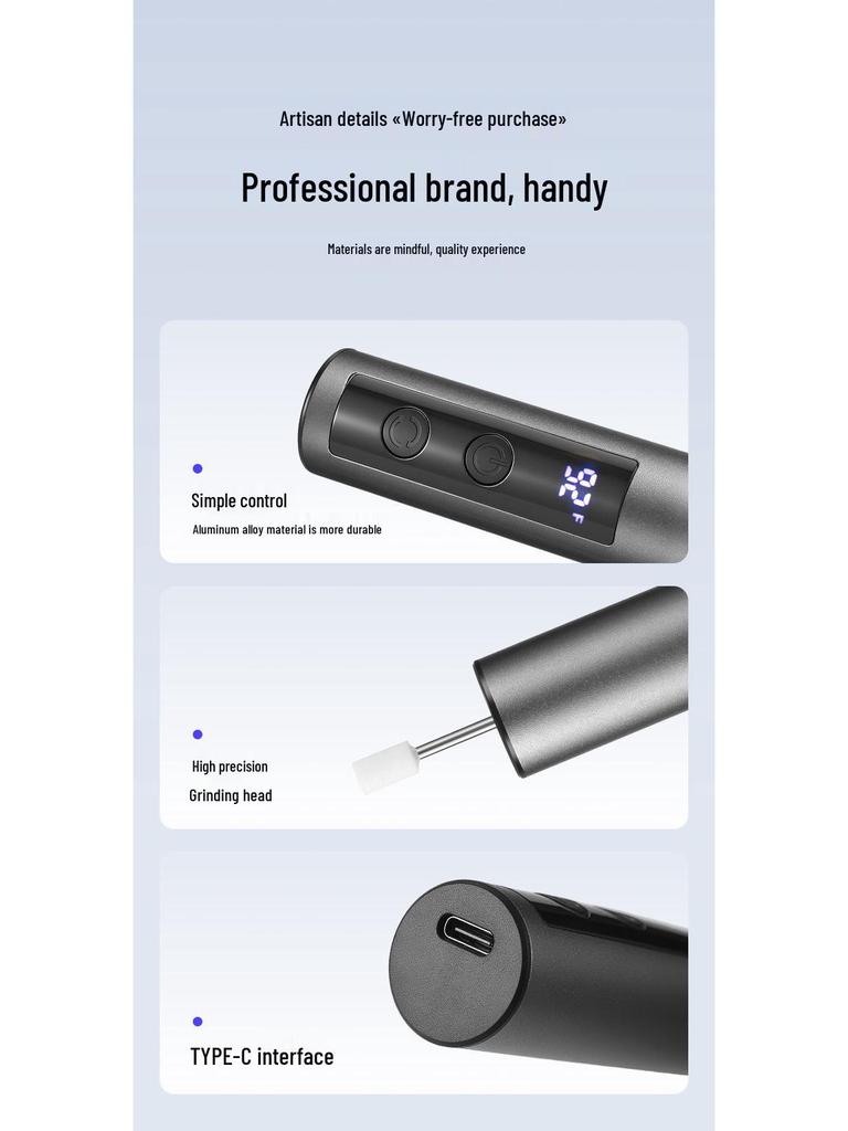 2025 USB Rechargeable Electric Nail Grinder & Engraving Pen with Digital Display and Aluminum Alloy Build