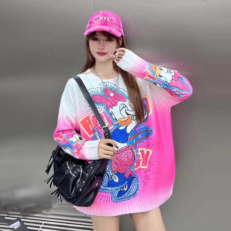 Women's Rhinestone Cartoon Print Long Sleeve Sweater - Autumn/Winter 2026 Fashion Casual Knitwear