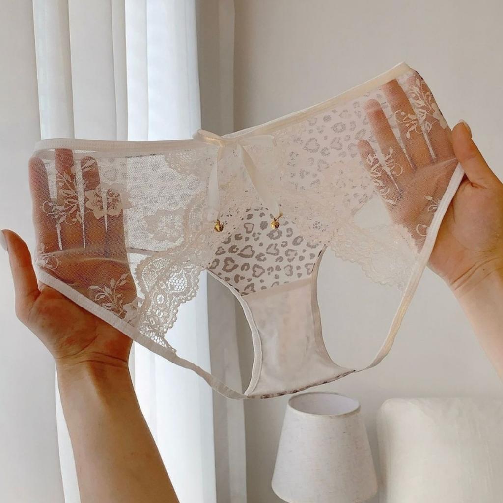 Ladies Summer Pure Temptation Sexy Hollow Leopard Lace Low-waist Triangle Panties