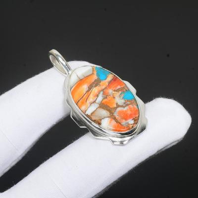 Spiny Oyster Gemstone Handmade 925 Sterling Silver Pendant Natural Spiny Oyster Turquoise Jewelry Spiny Oyster Pendant For Gifts