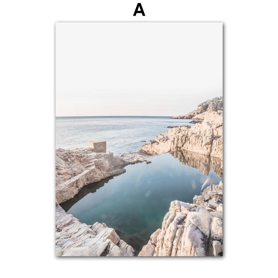 Sea Beach Girl Boat Reef Landscape Wall Art Canvas Painting Nordic Posters and Prints Hotel Ba Pictures For Living Room Decor