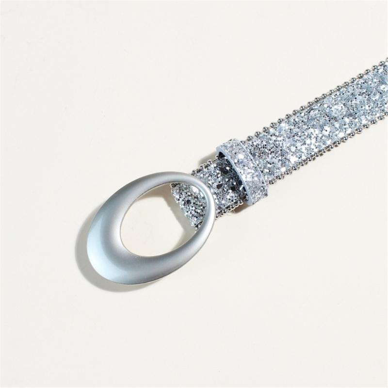 Women's Glitter Rhinestones Studded PU Belt Adjustable Waistband For Jeans Casual Party Wear