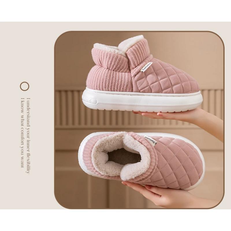 Winter Thick Soled Anti Slip Warm Cotton Shoes with Fleece Bag and Cotton Slippers for External Wear