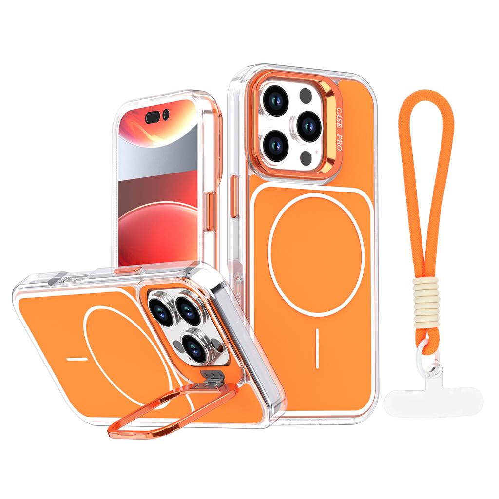 For iPhone 16 Pro Max Case Compatible with MagSafe Lens Kickstand TPU Acrylic Phone Cover with Matching Hand Strap